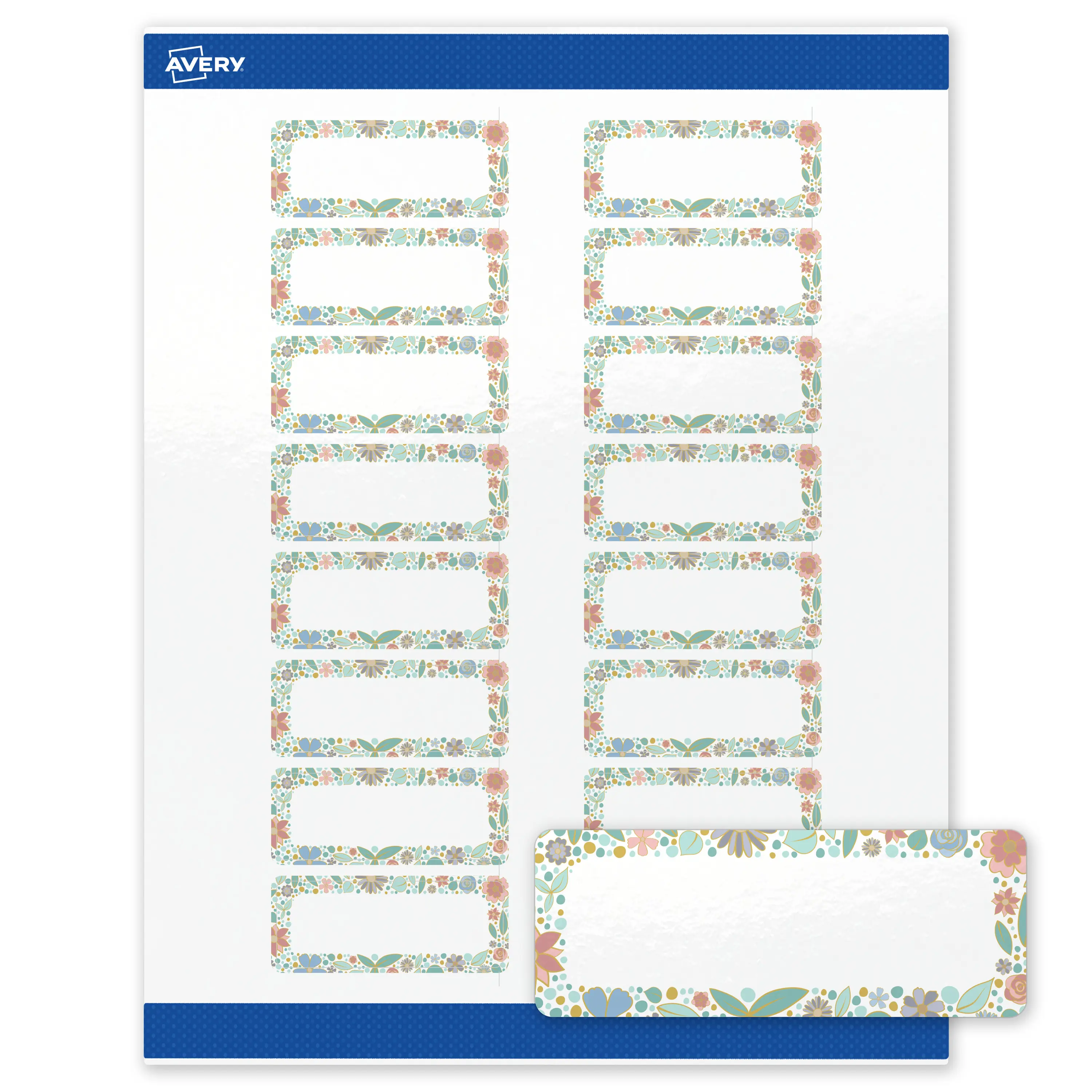 Avery® Printable Address Labels, 1" x 2-5/8", Glossy White, Sure Feed® Technology, Pre-printed Mint & Gold Floral Frame Design Great for Weddings, Laser & Inkjet Compatible, 320 Total