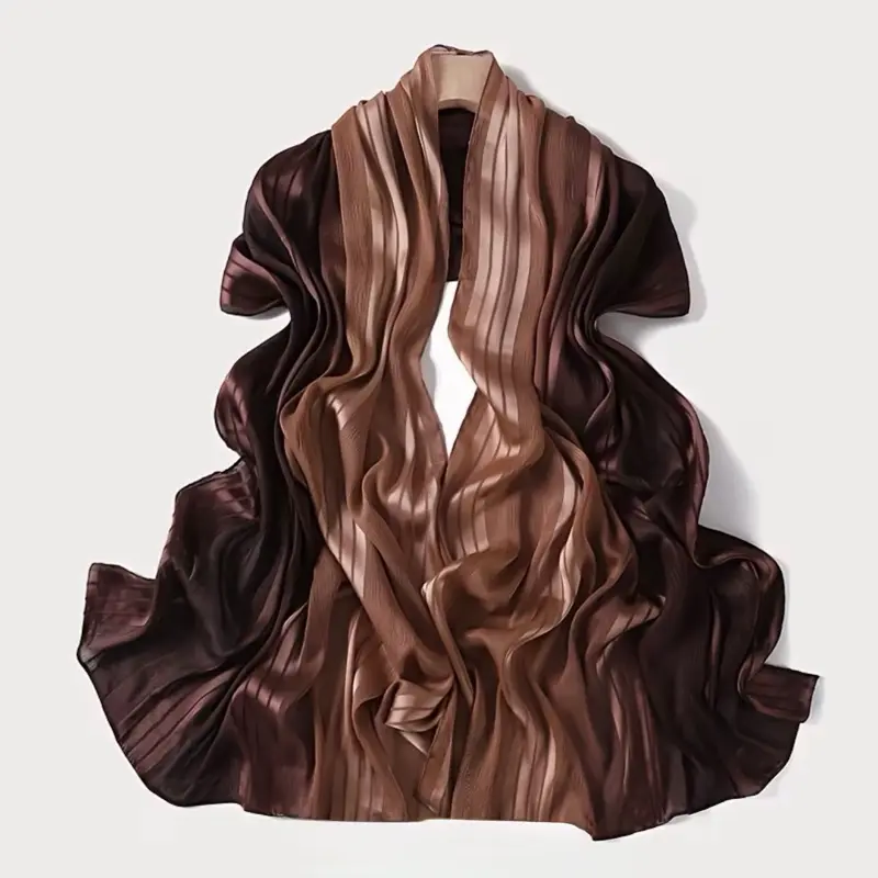 Ombre Pattern Gradient Stripes Pleated Scarf, Fashionable Casual Everyday Scarf for Women