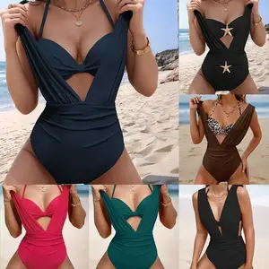 2026 Swimsuit Bikini Split Swimming Strap Top One-piece Wide Shoulder Strap High Waist Women's Swimsuit Set