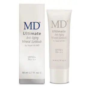 MD Ultimate Anti-Aging Tinted Waterproof Mineral Sunblock SPF 50 - 1.7 Fl. Oz 50 ML Lightweight Facial Skincare Sunscreen Sensitive Cream