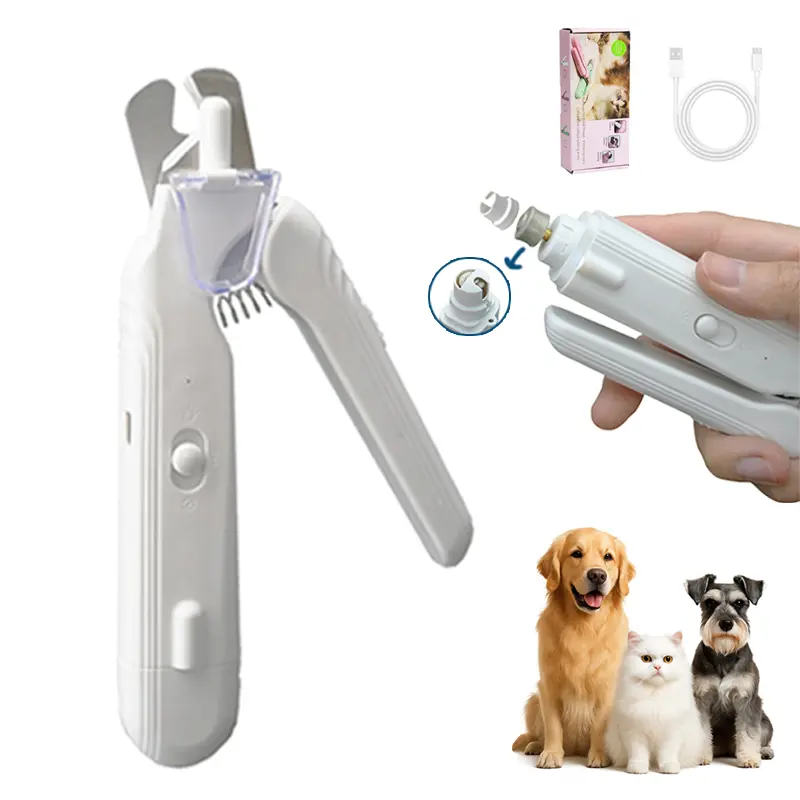 2-in-1 USB Rechargeable Electric Pet Nail Grinder Clippers - Professional Painless Paw Trimmer, Built-in LED Light Grooming Tool for Small/Medium/Large Dogs & Cats, White