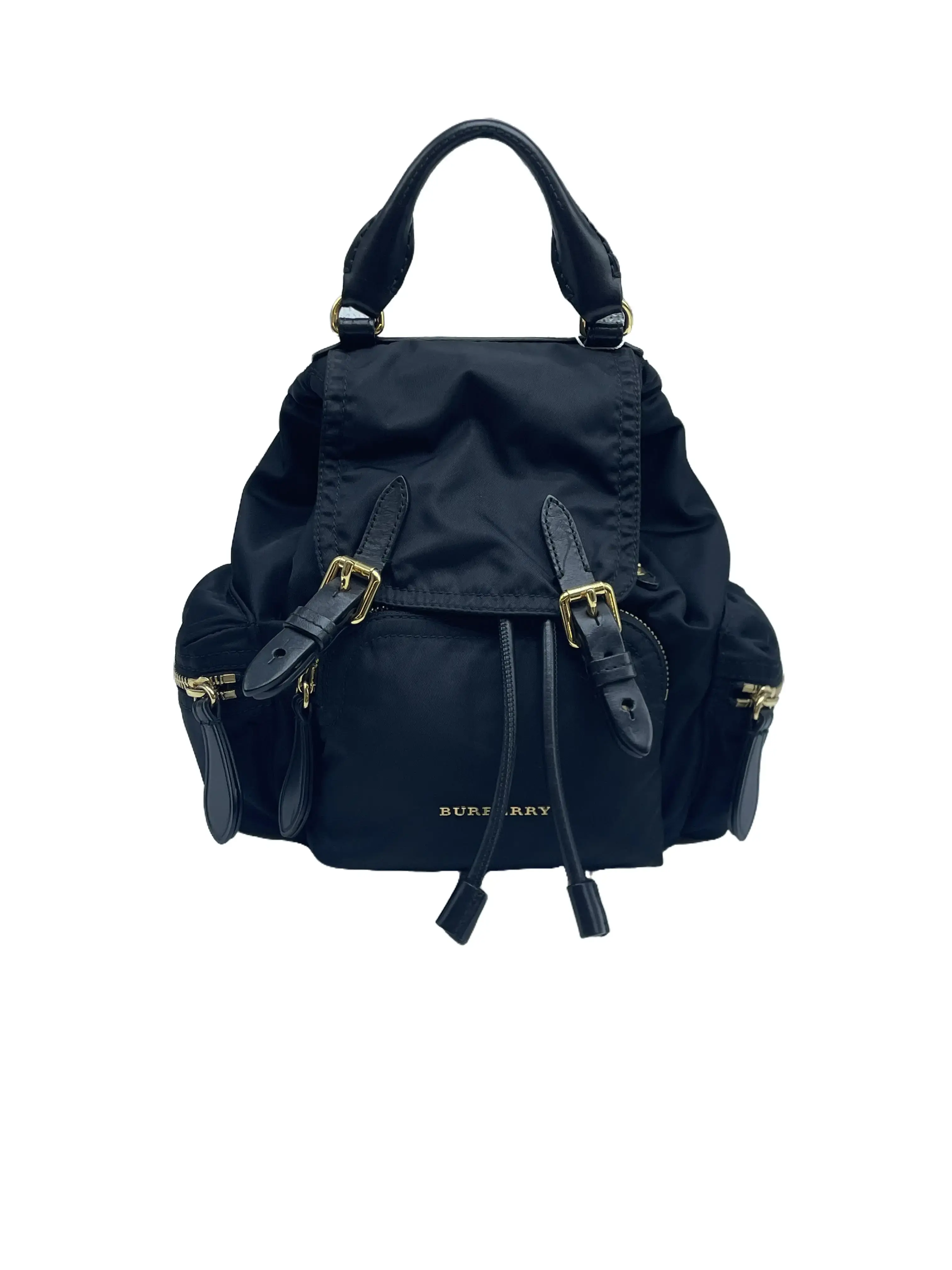 Pre-owned BURBERRY Nylon with leather trim Backpacks Nylon Backpack with Leather Trim, Gold Hardware, Modern Sleek Design, Black, Good Condition, S010260302039, Premium Secure Packaging