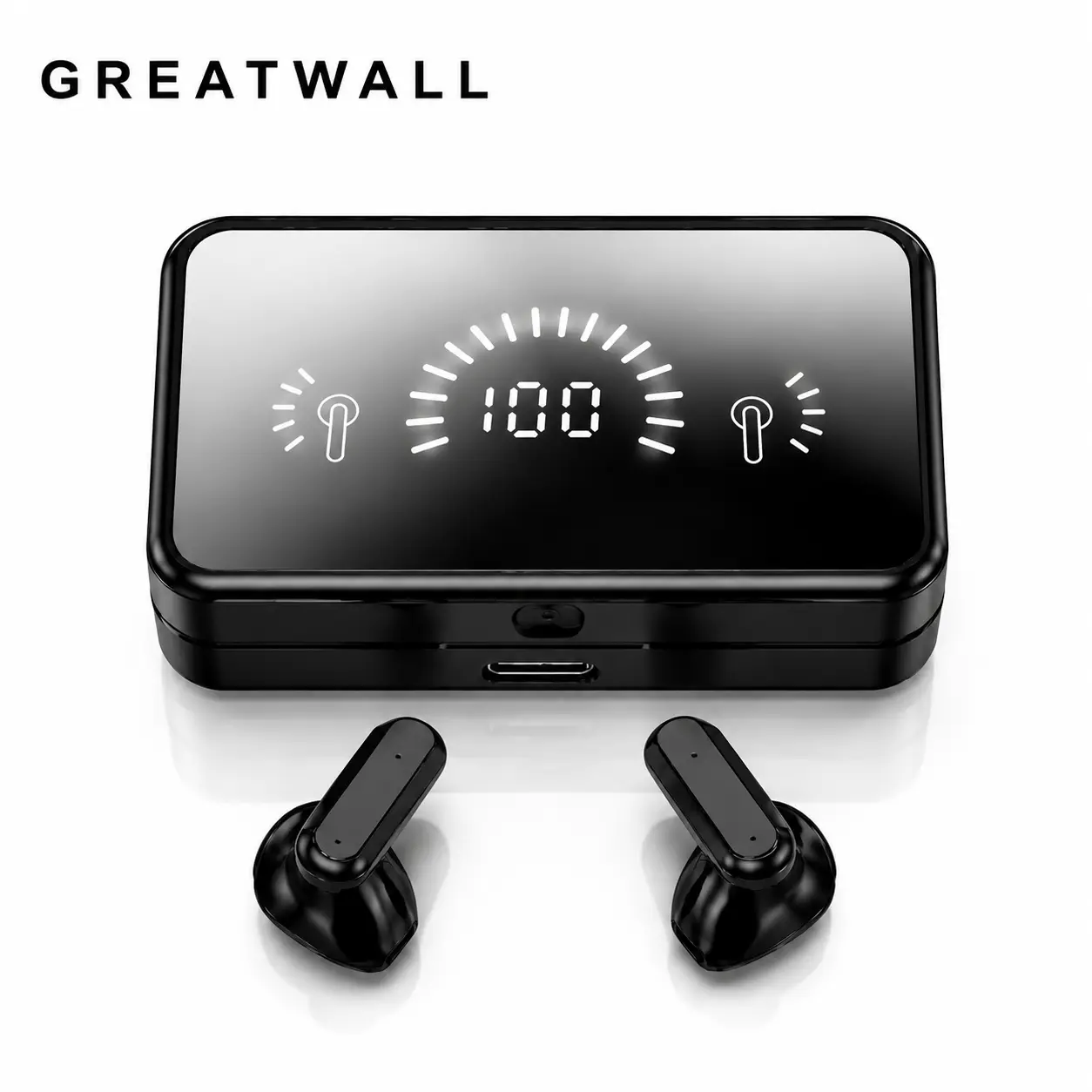 Greatwall Smart Screen Earbuds with Mirror Display Case, Digital Battery Indicator, Portable Power Bank, HiFi Stereo Sound Wireless Bluetooth Earphones