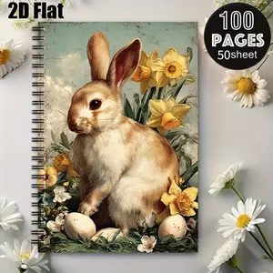 1 Easter Bunny Spiral Notebook, 5.7x8.26 Inch, Cute Rabbit & Daffodil Design, Durable Coil Binding, Perfect for Easter Journaling, Spring Celebration Notes, Kids Easter Gift, Holiday Memory Keeper, School Supplies, Daily Planner [2D] Flat