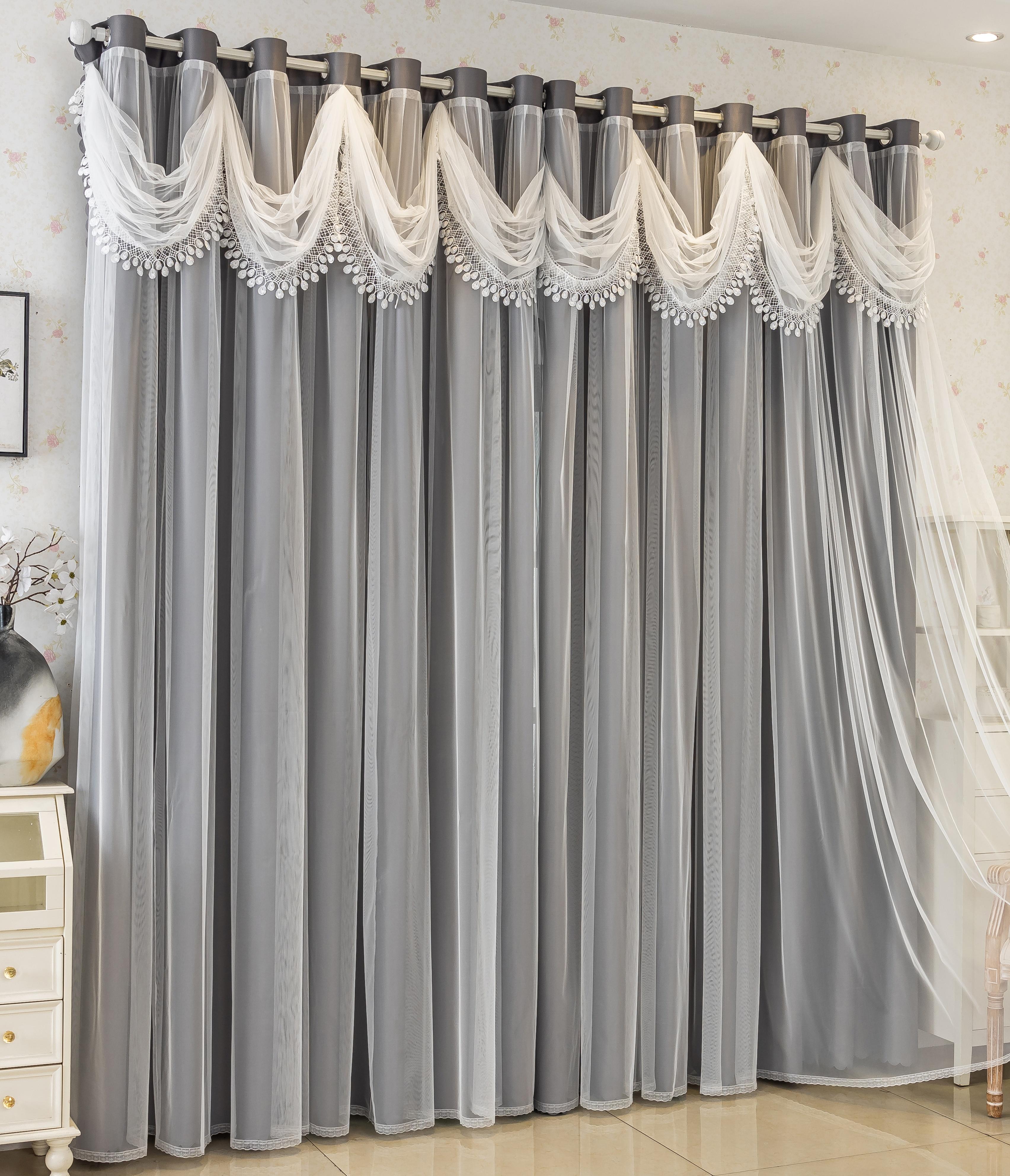 2PCS European vintage embroidered lace semi-transparent curtains, dual-layer design, perfect for living room and bedroom decor