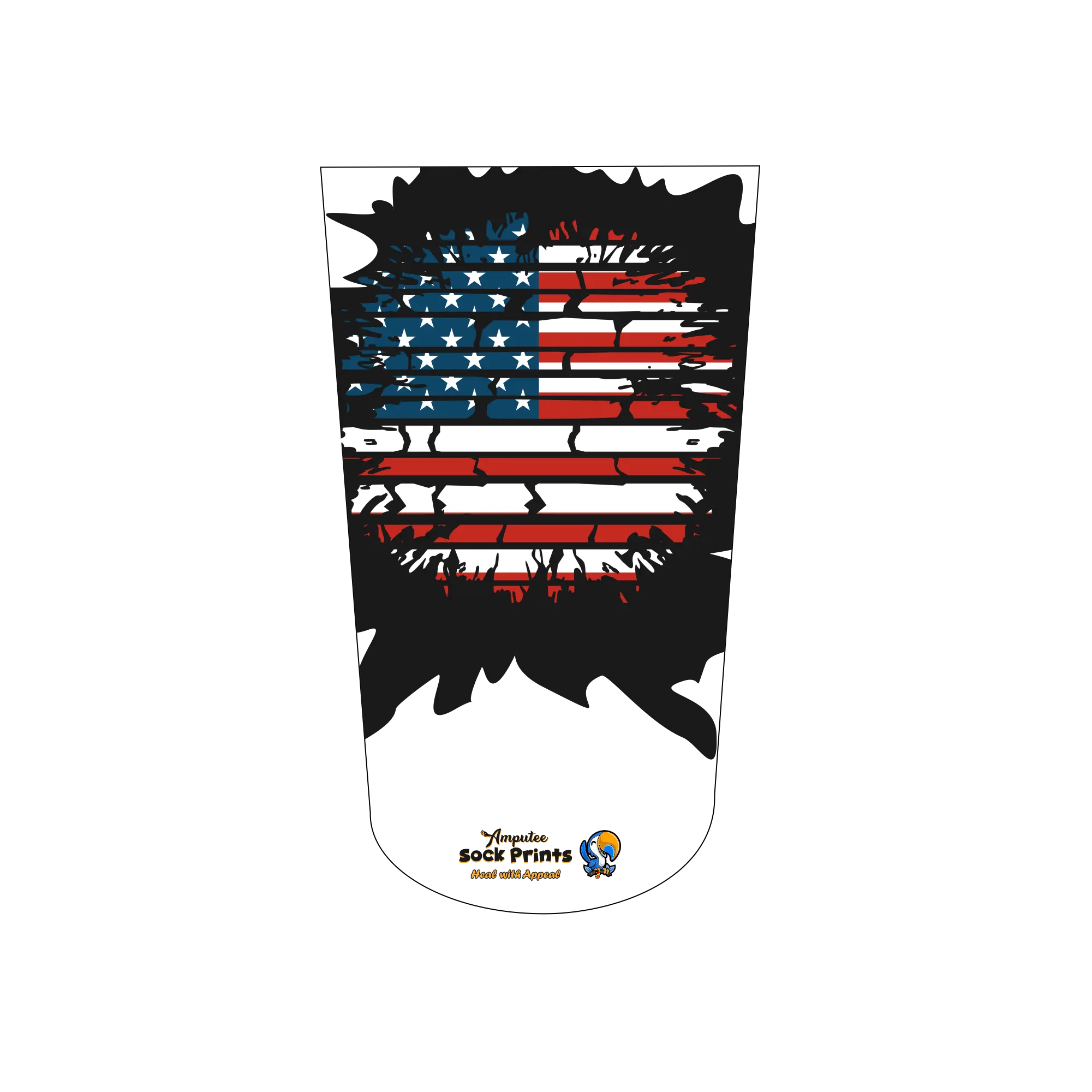 Amputee Sock "American Flag Circlular Broken Wall Black V1", 3PLY Residual Wound or Over Shrinker Sock, Prosthetic Limb Sock, 3ply Stump Sock