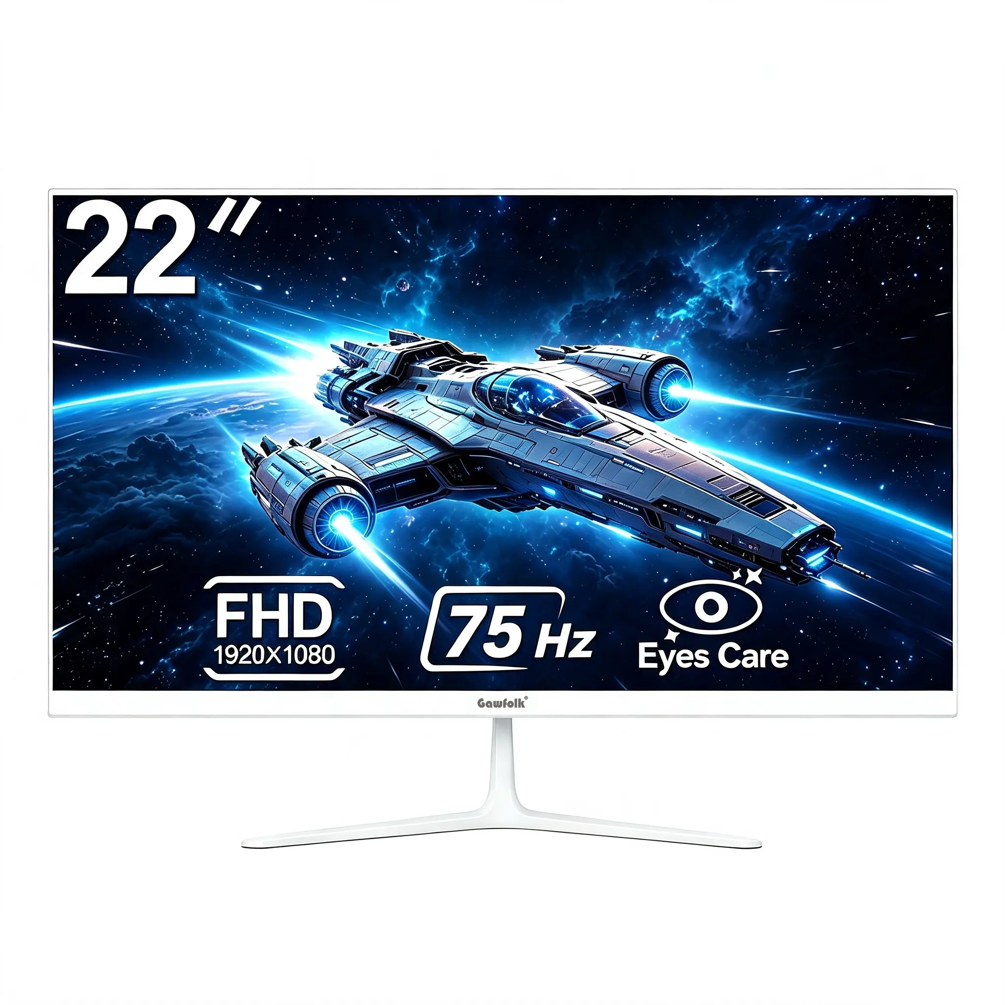 Gawfolk 22in FHD 1080p 75Hz Ultra-Thin Bezel-Less VA Computer Monitor, HDMI VGA Connectivity, for Home Office & Back to School Use