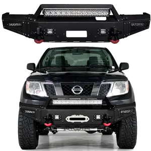 Black Steel Front Bumper with LED Lights and Winch Plate for 2005-2021 Nissan Frontier (Vijay Brand)