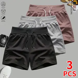3-piece set women’s casual athletic shorts, solid color; suitable for outdoor sports, fitness, running, and everyday wear; women’s shorts