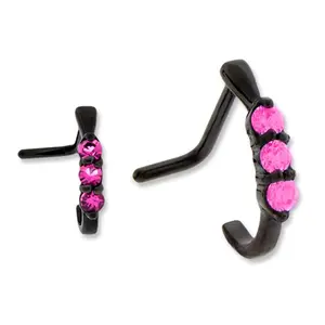 18G PVD Black Gilded Pink CZ Nose Curve Ring