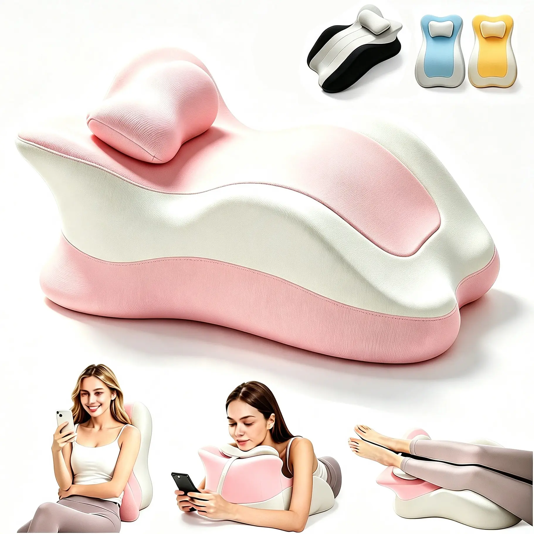 Hot Ergonomic Memory Foam Wedge Pillow, 27° Angled Support for Neck Waist & Leg Relief, Multi-Position Bed Pillow for Reading Relaxation Back Pain Relief with Removable Washable Cover, Plain, Breathable