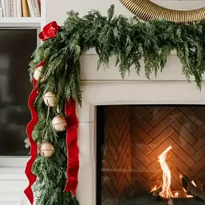 Cedar Wreath 72-inch 900g,126 leaves Realistic Artificial Green Wreath with Gnome Ornaments for Thanksgiving Centerpieces and Fall Decorations Cloth Garland
