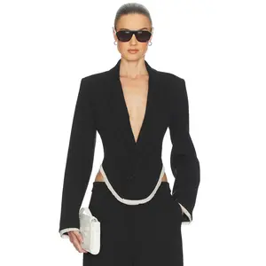 Helsa Devereux Blazer With Chiffon Edge in Charcoal