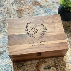 Personalized Walnut Keepsake Box, Wedding Memory Box, Jewelry Photo Box, Anniversary Gift, Bridal Shower Gift, Rustic Wood Box, Couples Gift