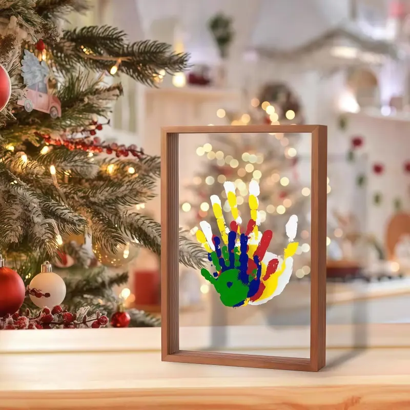 Wooden Transparent Handprint Frame Set, DIY Family Memorial Gift Kit, Acrylic Board, Colorful Paints, Holds Up to 4 Handprints
