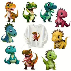 9 Piece Dinosaur Iron-On Patches, Velcro Dinosaurs & Friends Heat Transfer Patterns, Mixed Colors DIY Crafts Clothing Stickers for T-Shirts Jeans Backpacks