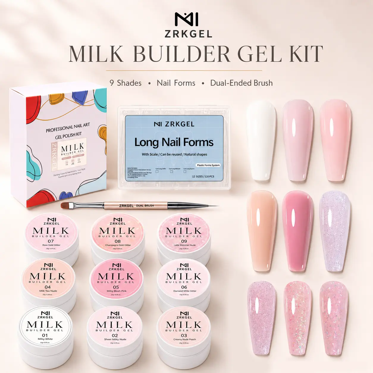 ZRKGEL Gift Milky Builder Gel Kit BIAB Nail Extension Set | Builder in a Bottle Nail Strengthener for Weak Nails & Overlay | Clean Girl Nails