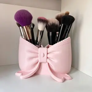 Bow Makeup Brush Storage Box, Cosmetics Organizer Storage, Decorative Tray for Daily Essentials, Jewelry, Perfume, Lip Products, Skincare, Modern Design, Beauty Organizer
