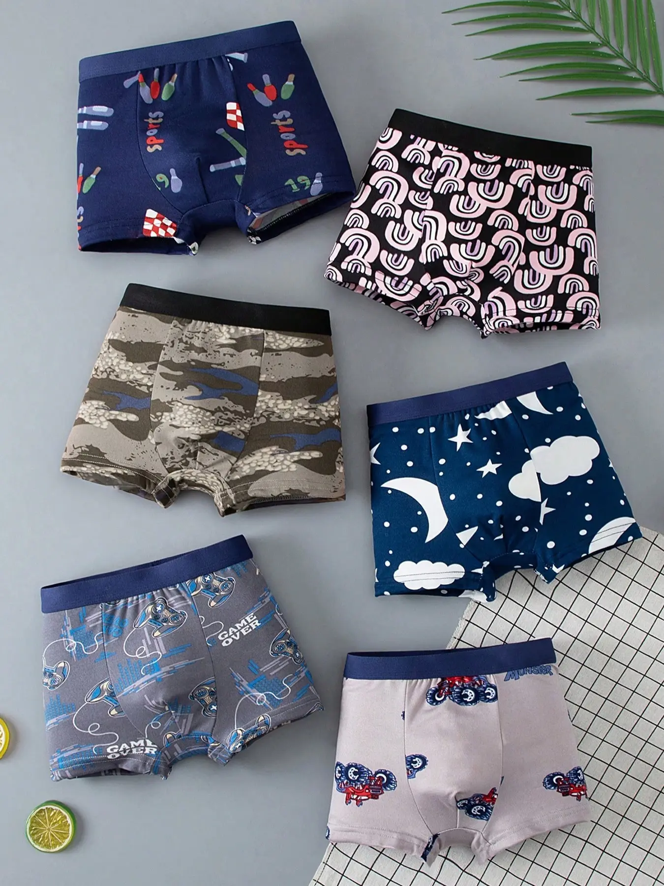6-Pack Kids Underwear Set, Casual Youth Underwear, Soft Comfortable Four-Way Briefs, Cute Fashion Prints, Elastic Waistband, Ideal for Daily Wear, Printed Underwear