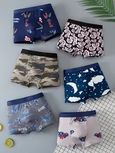 6-Pack Kids Underwear Set, Soft Comfortable Four-Way Briefs, Cute Fashion Prints, Elastic Waistband, Ideal for Daily Wear