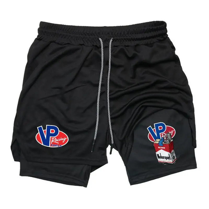 VP Racing Fuels Men's Streetwear 2-in-1 Shorts Sweat Shorts with Racing Graphic Print Drawstring Waist Casual Summer Shorts for Men Trendy Drip Clothing