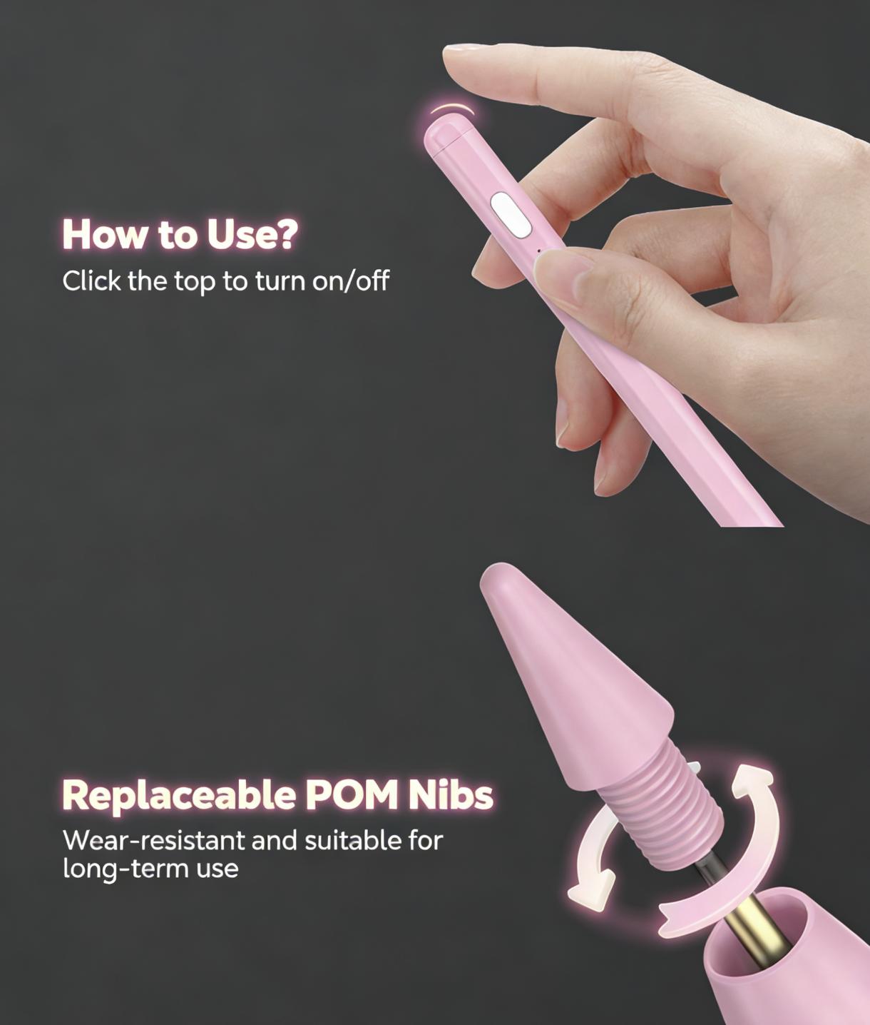 Fast Charging Active Stylus Pen for iPad, Palm Rejection Tilt Sensitivity High Precision Apple Pencil Replacement for iPad Pro/Air/Min  PINK