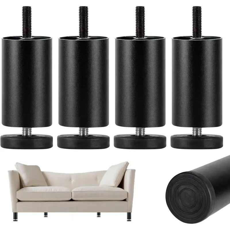 4 Pack Adjustable Furniture Legs, 4 Inch M8 x 35 Thread 8mm Metric Aluminum Alloy Height Adjustable Metal Replacement Legs for Bed, Sofa, Cabinet, Table