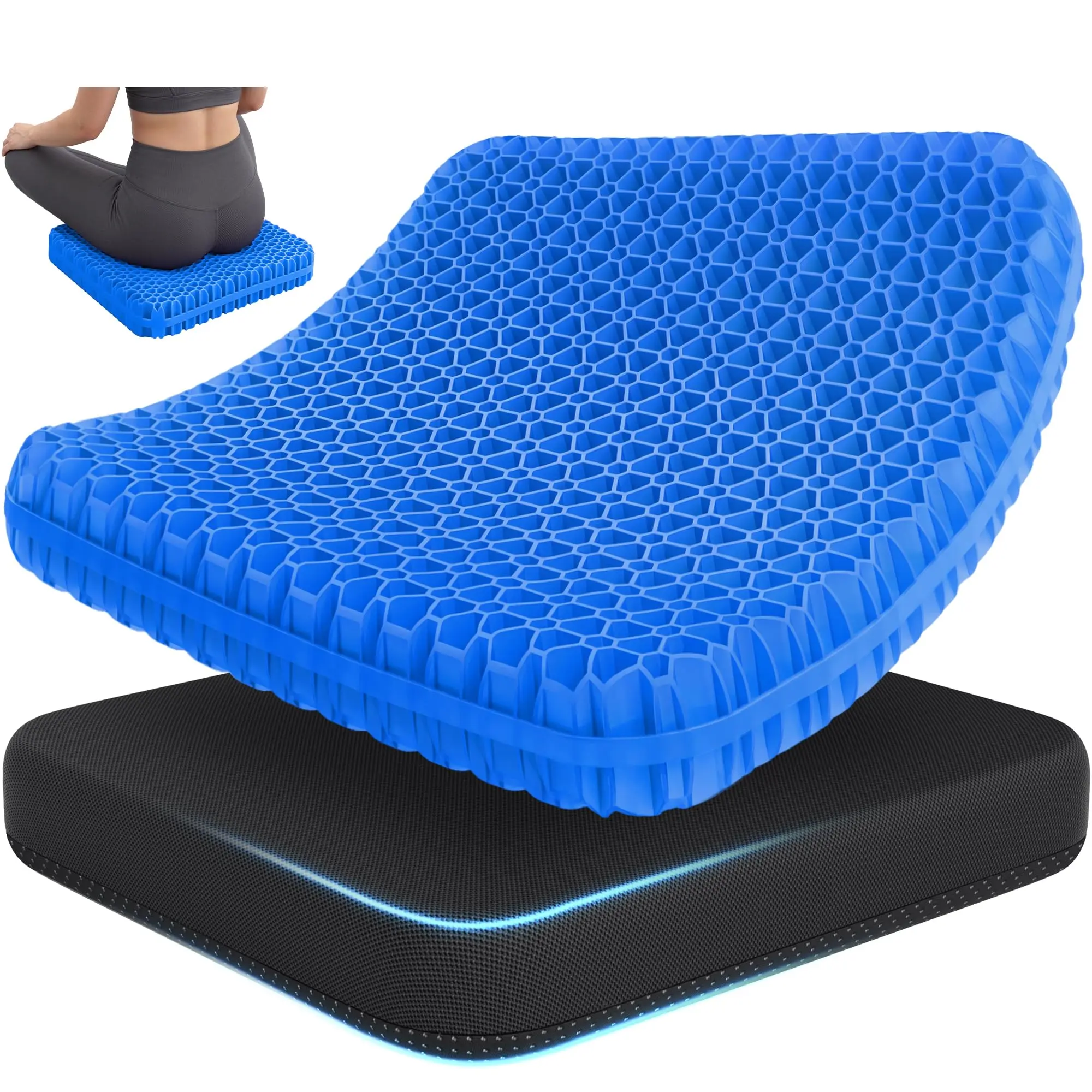 Breathable Open Cell Diamond Grid Rectangular Gel Seat Cushion - Office Chair Support for Long Sitting, Sciatica, Tailbone, Coccyx - Universal Fit for Car, Wheelchair, Gaming Chair