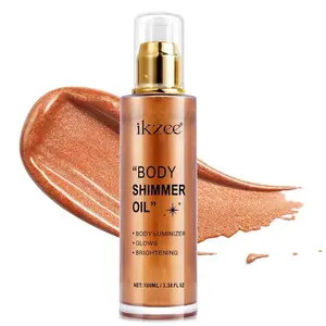 Shimmer Oil 100ml, Moisturizing Long Lasting Body Luminizer Face Brighten, Waterproof Liquid Illuminator Glow, Glitter Oil Highlighter Summer Glowing Makeup (