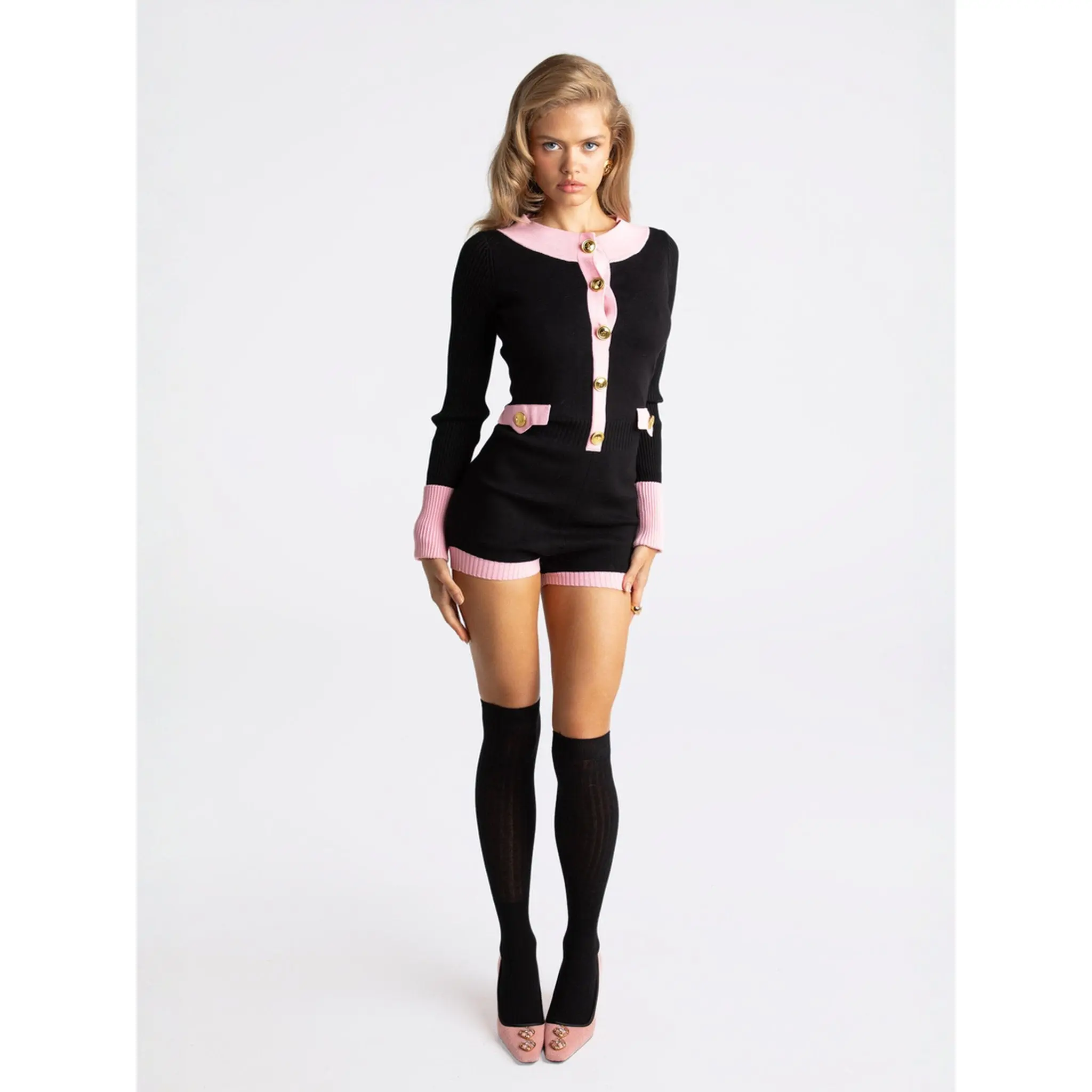 Matilda Knit Jumpsuit (Black & Pink)