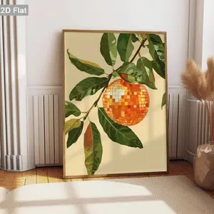 2D Flat, 1pc Unframed Disco Fruit Canvas Paintings, Leafy Branch Wall Art Poster, Pixel Orange Art Prints, Retro Wall Decor, Classic Decorations Posters, Modern Wall arts, Home Decor, Holiday Gifts, For Living Room, Bedroom, Home Office, Frameless