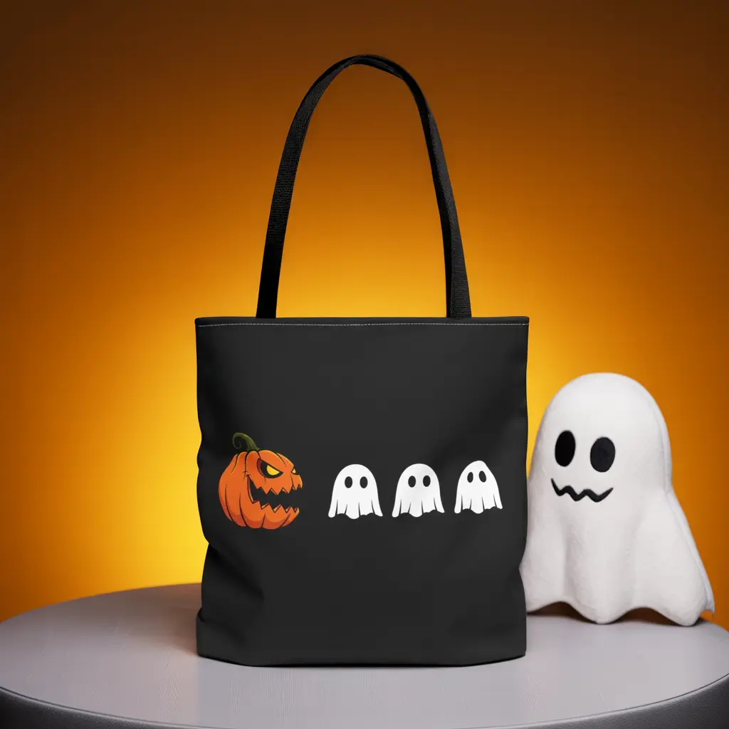Halloween Pumpkin Ghost Tote Bag – Spooky Trick or Treat Canvas Tote with Reusable Ghost & Pumpkin Design – Reusable Halloween Bag, Spooky Season Gift Tote for Kids & Adults, Halloween Accessory
