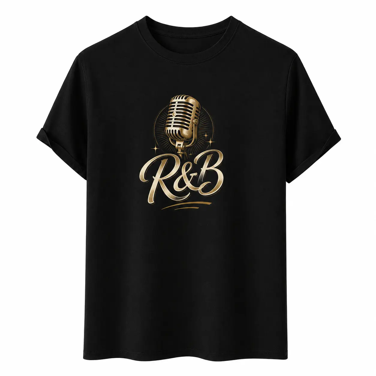 Men's Unisex Vintage Gold Microphone Graphic T-Shirt - R&B, Retro Soul Singer Themed Tee for Music Lovers graphic tees gakuran graphic tee Black Casual Cotton Fabric Birthday Breathable