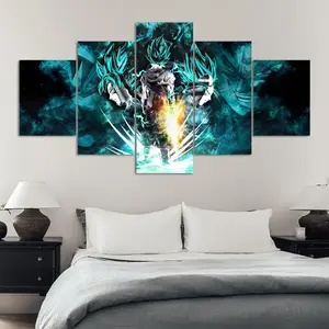 Cartoon Super Saiyan Pattern Unframed Painting, 5 Counts/set Canvas Wall Art Poster, Wall Art Decor for Home Living Room Bedroom Office, Ornaments