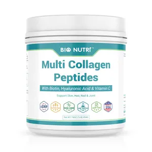 Multi Collagen Peptides Powder - Type I, II, III, V, X with VC, Hyaluronic Acid, Biotin, Unflavored Collagen Powder 45 Servings-edible