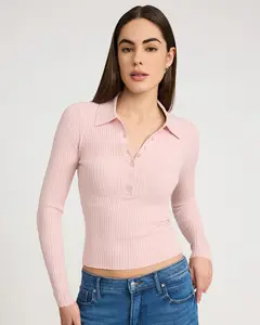 Express Fitted Ribbed Long Sleeve Sweater Polo