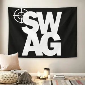 SWAG Black White Target Slogan Wall Flag, Bold Streetwear Tapestry, Mid-century Modern Grunge Room Decor for Adult Fans, Attitude Vibe Text Print Wall Hanging