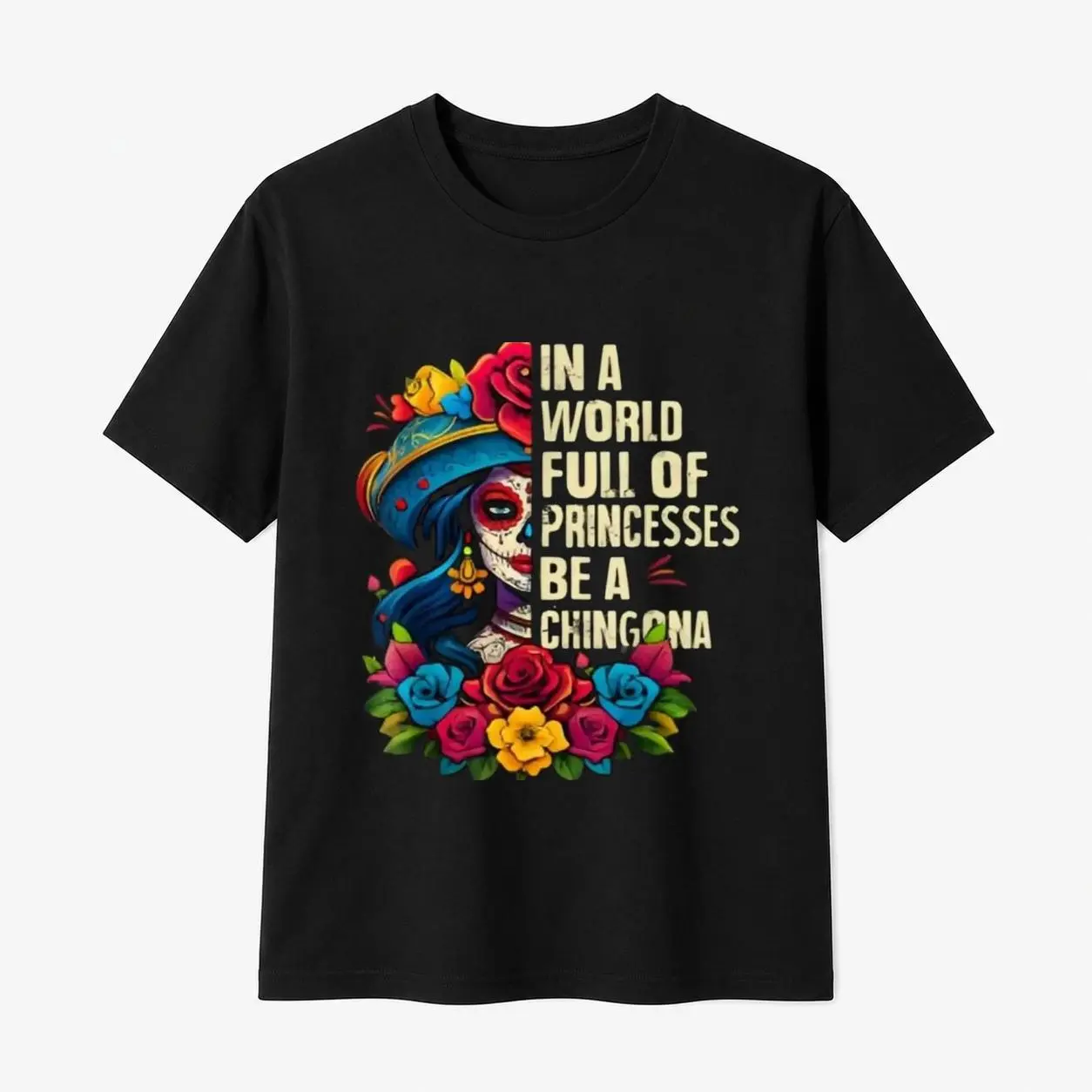 Women's 100% Cotton Casual Everyday Graphic T-Shirt - Short Sleeves, De Los Muertos La Catrina Princess Statement Design, Unisex Sports & Outdoor Top, Breathable