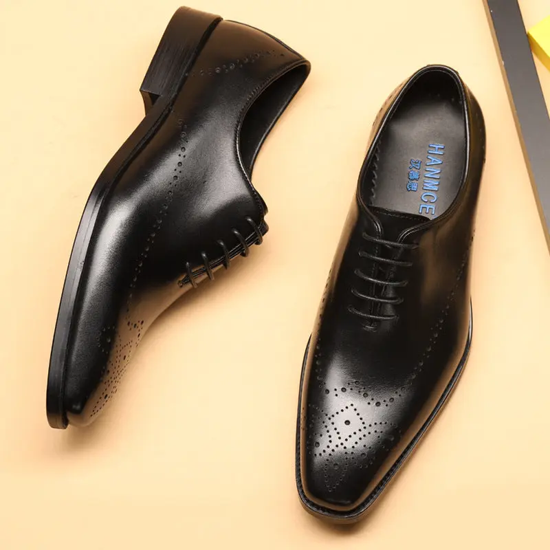 Brock Carved Men's Leather Pointed Dress Shoes
