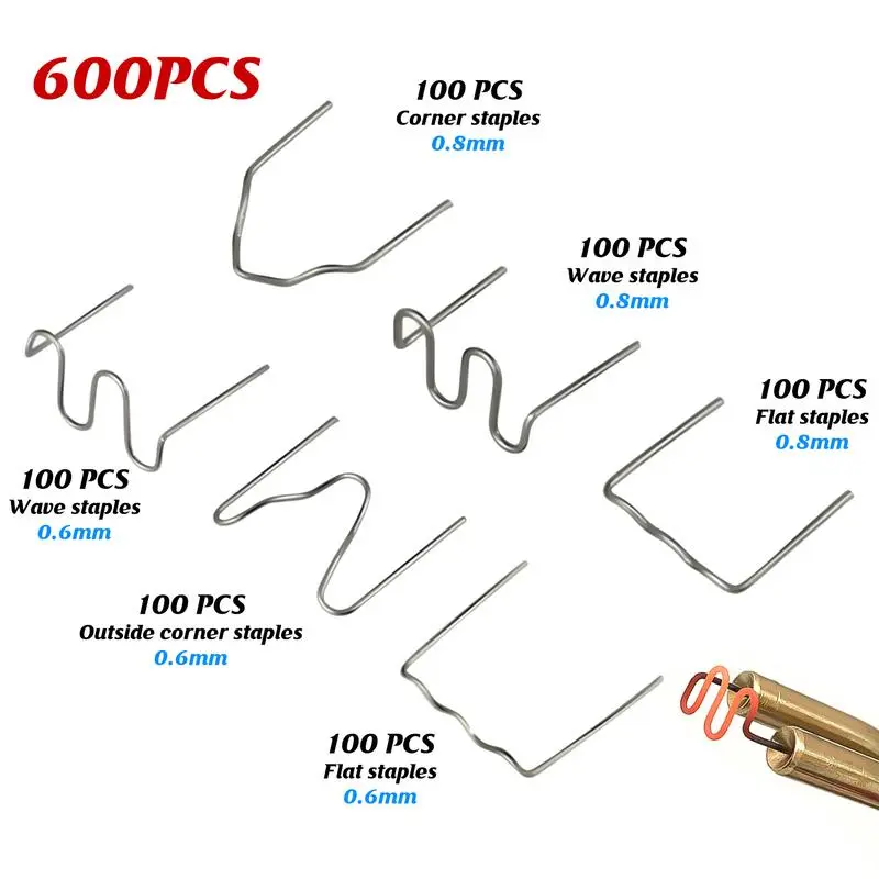 600pcs Hot Staple Plastic Repair Kit for Car Bumper, Mudguard, and Fairing Welding Tools, Auto Body Tools, Hardware for Windshield Crack Adhesive, Auto, Auto Repair Supplies