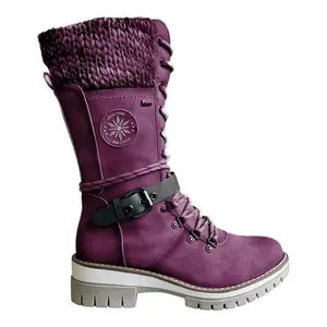 Women's 2023 Winter Snow Boots with Faux Fur-Lined Collar Thickened Warm Round Upper & EVA Sole Round Toe High-Cut Ankle Boots with Buckle Strap & Arch Support for Ice & Snow Purple Cold Weather Shoes - Black