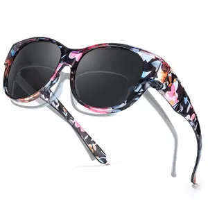 Women's Polarized Fashion Glasses - Non-prescription large-frame glasses, polarized lenses, can be paired with other glasses, floral pattern in pink/orange/blue/white/black/grey, lightweight and suitable for daily wear, suitable for formal occasions - inc