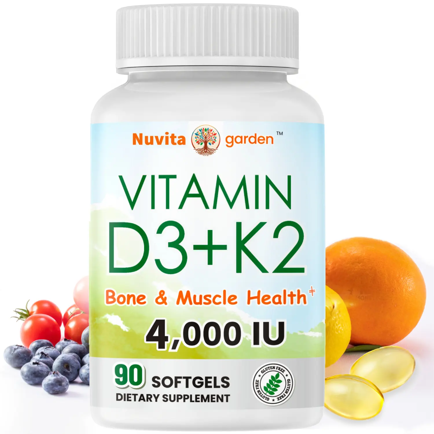 Vitamin D3 4000 IU K2 MK7 200 mcg Double Strength Vitamin D3 K2 Supplement 90 Softgels