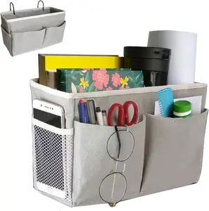 Bedside Caddy, Bedside Hanging Storage Organizer for College Dorm Bed, Bunk and Hospital Beds, Can be Placed Books, Phones,Keys, Glasses，Magazine Holder (Grey, 1)