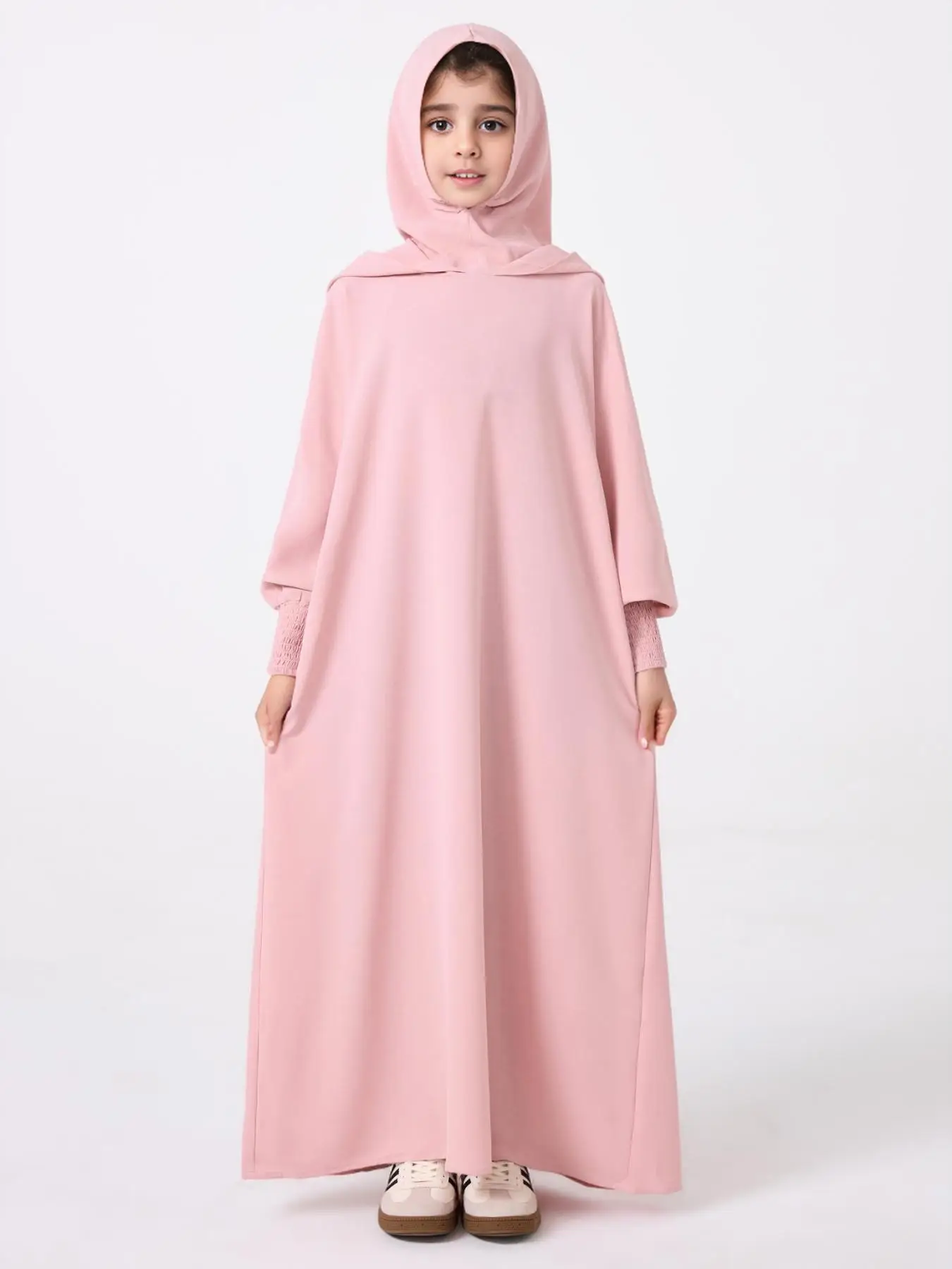 Girl's Solid Hooded Dress, Modest Long Sleeve Dress for Party Holiday, Kids Clothes for All Seasons