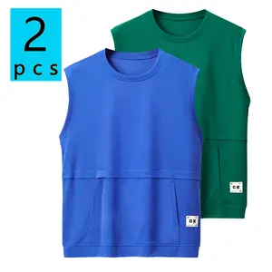 Pack of 2: summer men’s casual sleeveless tank top; lightweight sports/outdoor running fitness wear; men’s tank top T-shirt with pockets; bright colors; versatile solid-color crew-neck sleeveless tank top.