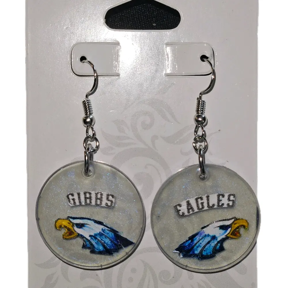 Gibbs Eagles Custom Earrings - Silver Design with Eagle and Text, Featuring Eagle and Text Detail