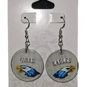 Gibbs Eagles Custom Earrings - Silver Design with Eagle and Text, Featuring Eagle and Text Detail