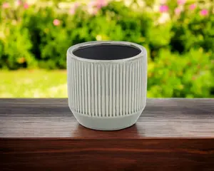 HomeRoots 487434 6 in. Gray Striped Ceramic Indoor & Outdoor Round Pot Planter