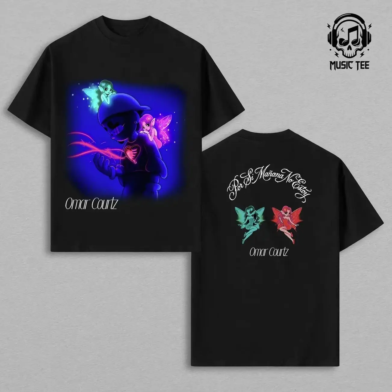 Omar Courtz Por Si Manana No Estoy Fairy Tee Neon Glow Skull Elf Graphic Cotton Shirt - Ousi Reggaeton Latin Trap Music Merch T-Shirt Graphic Concert Outfit Apparel Streetwear Cotton Unisex Festival Tee 2026 Tour